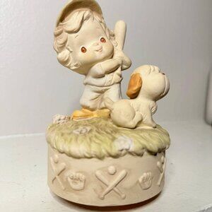 Vintage Music Box Boy with Baseball Bat & Dog – “Take Me Out to the Ball Game”